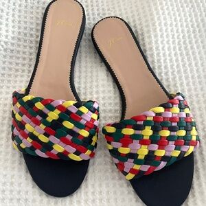 New J.Crew Woven Leather Slide Sandals Size 10.
